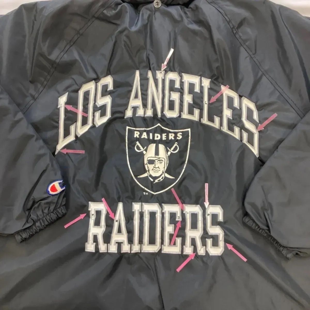 Champion チャンピオン LOS ANGELES RAIDERS レイダース ジャケット フード フーディー ジップアップ ボア ブラック 黒 アメリカ製 USA M