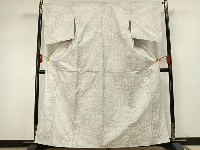 平和屋着物 本場大島紬 白大島 単衣 9マルキ 色紙吉祥花文 正絹 AABA7766fy