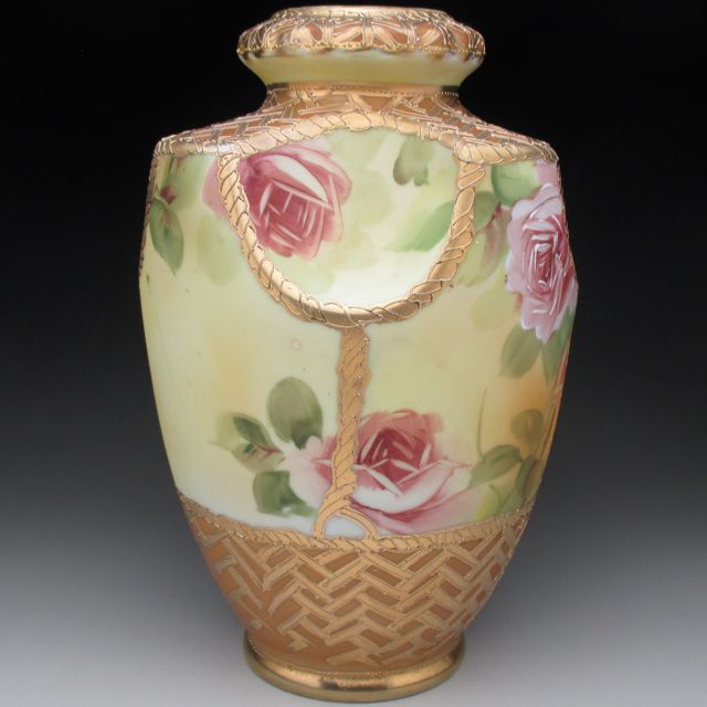 オールドノリタケ 金盛り薔薇花籠絵 花瓶 22cm - メルカリ