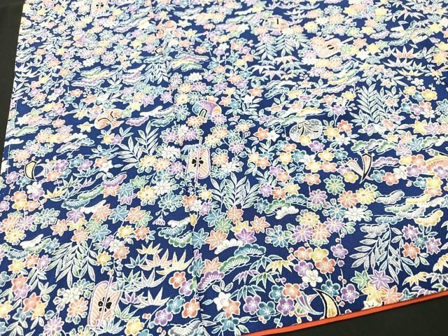 平和屋着物□上質な小紋 切嵌更紗花文 鬼しぼ縮緬 正絹 逸品