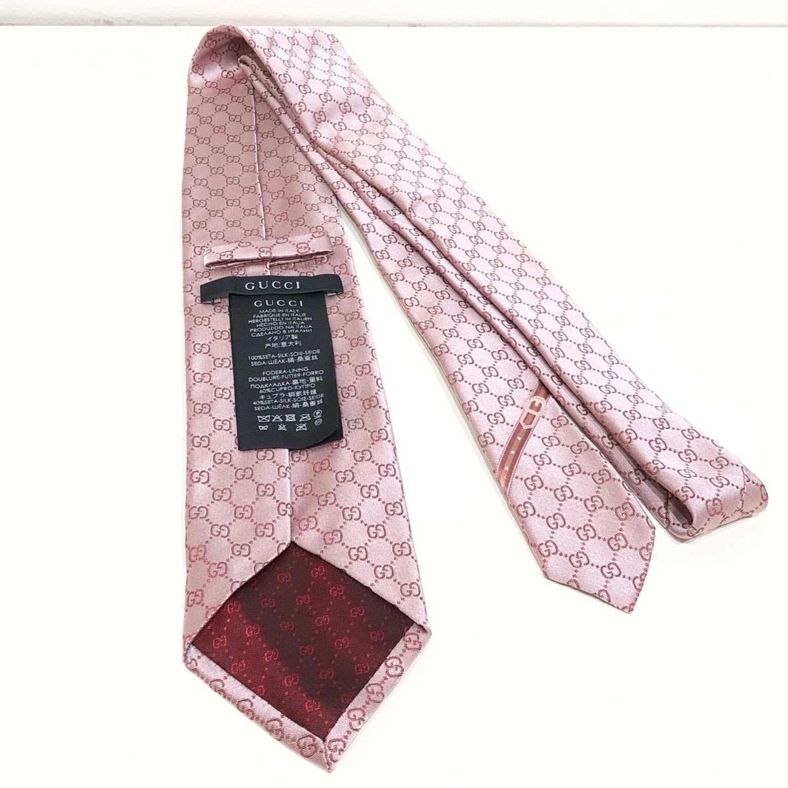 98 グッチ ネクタイ GG柄 GUCCI RED 148x8cm シルク ピンク 総柄