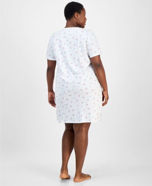 チャータークラブ レディース ナイトウェア アンダーウェア Women s Cotton Printed Henley Sleepshirt XS-3X Arielle Ditsy