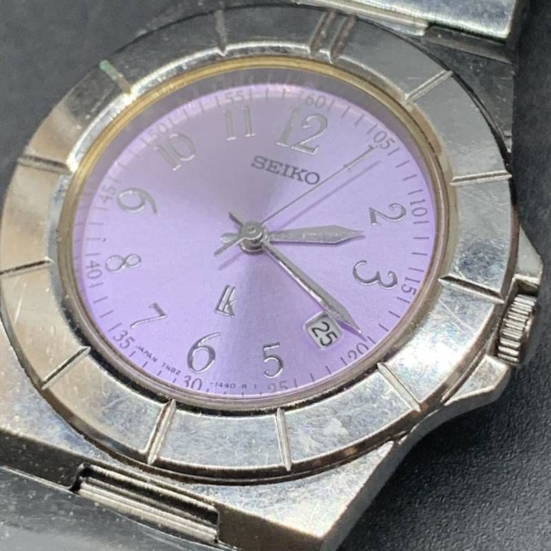 不動 SEIKO セイコー LK ルキア 7N82-0620 円形 ラウンド シルバー レディース 腕時計 クォーツ 3針 デイト 紫パープル文字盤 WWW_OLIVIERBERNSTEIN_COM