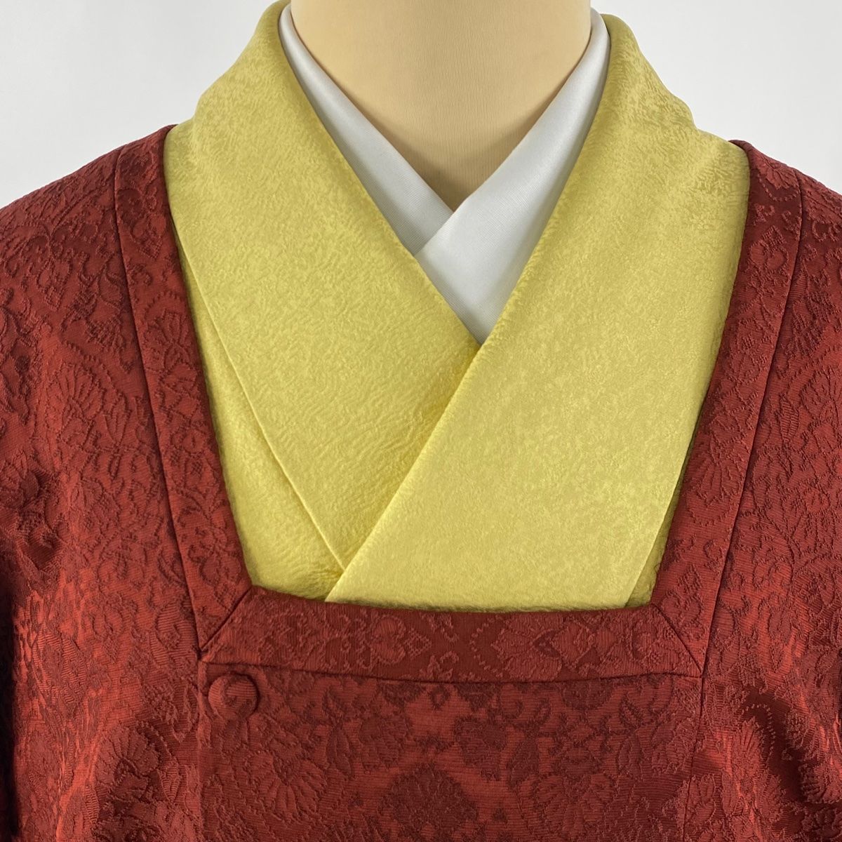 道行 身丈94cm 裄丈69cm L 和装コート 角衿 地紋 えんじ色 正絹 美品  