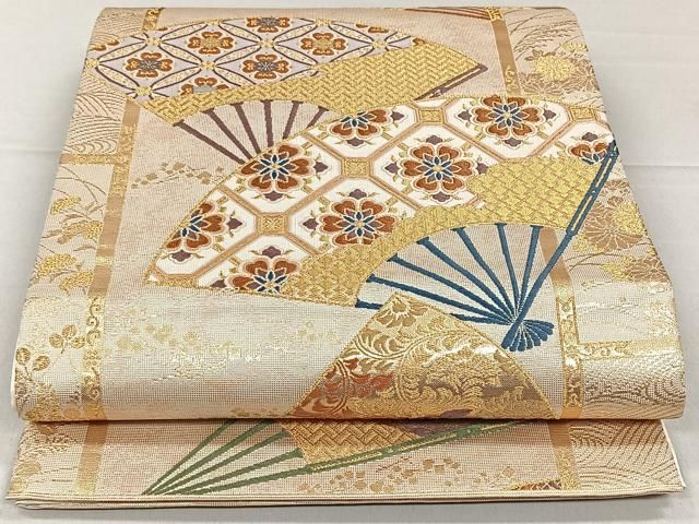 袋帯 正絹 金糸 唐織 扇に花 六通T-5081 - メルカリ