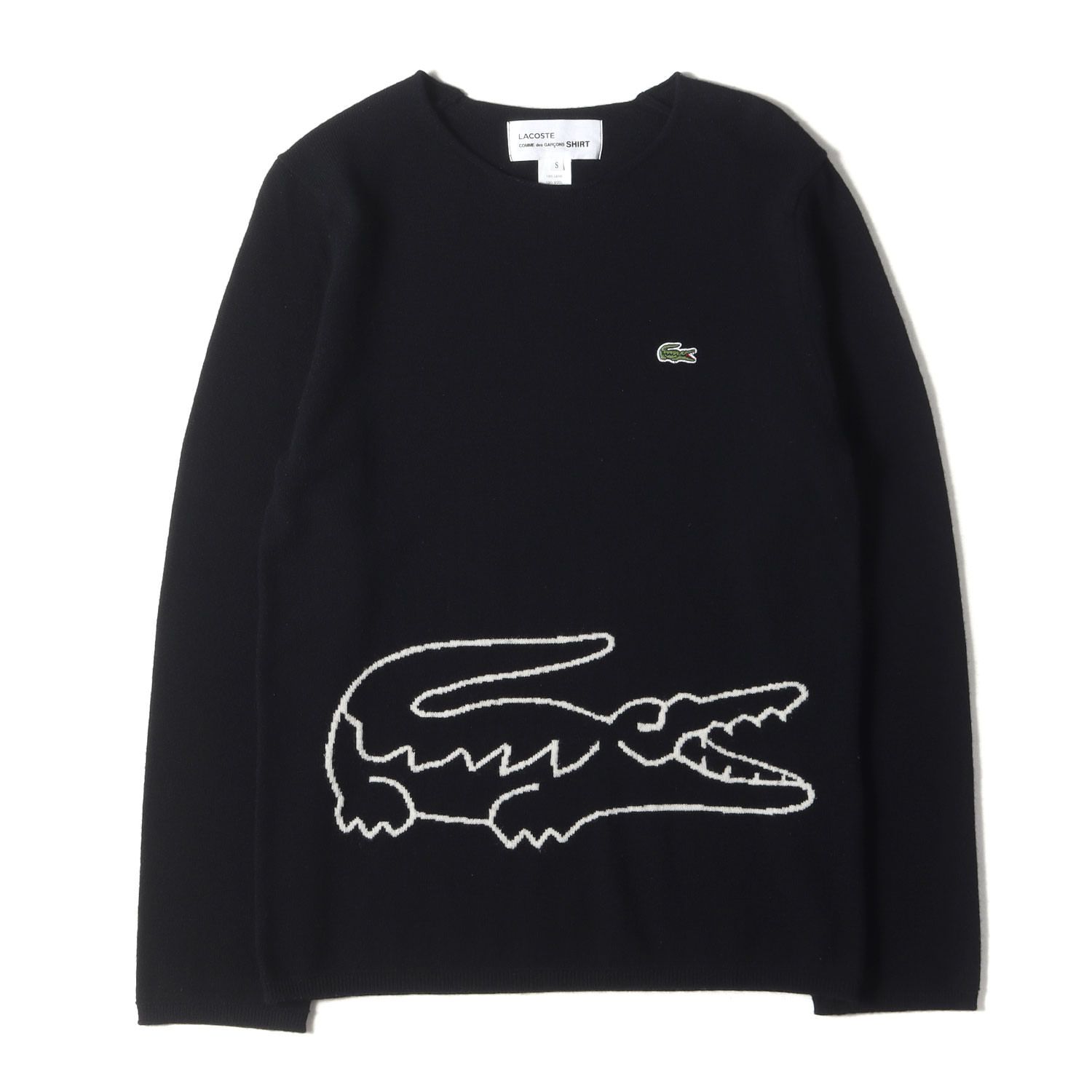 【美品】COMME des GARCONS SHIRT コムデギャルソン シャツ ニット サイズ:S / 23AW LACOSTE ハイゲージ ウール ニット (FL-N003) / ブラック 黒 / 日本製 / トップス セーター【メンズ】