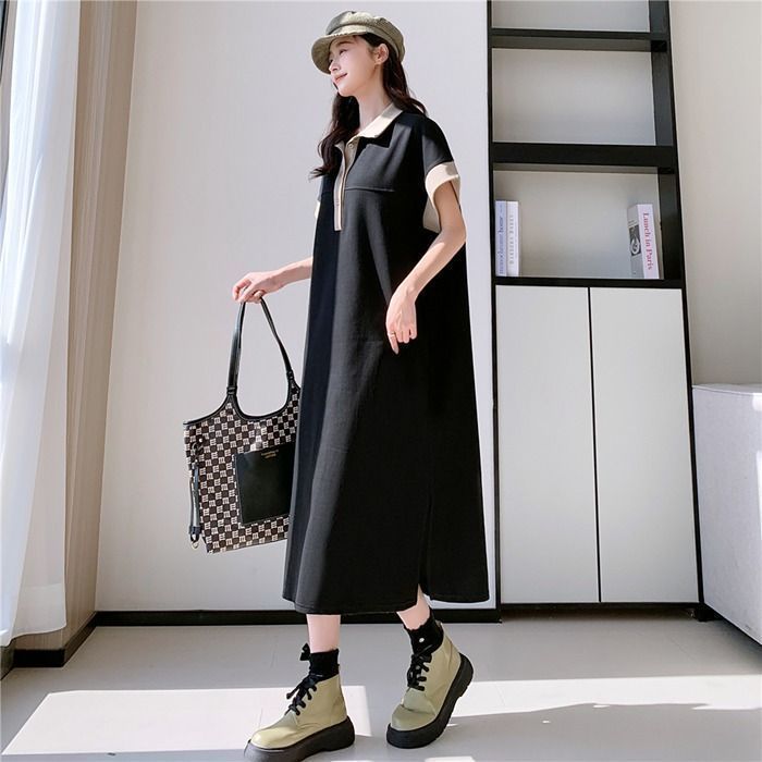 ポロワンピース レディース 半袖 ポロシャツ マタニティ ポロシャツ ワンピース ロング丈 ワンピース 体型カバー 大きいサイズ ゆったり 切り替え チュニック QcVt634
