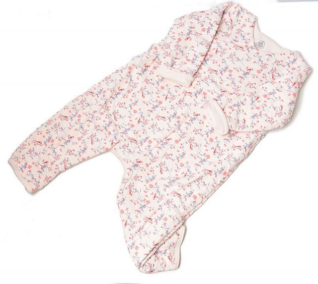 プチバトー 長袖ロンパース PETIT BATEAU ベビー 女の子用 プリントバード ピンク|ブルー 出産祝い