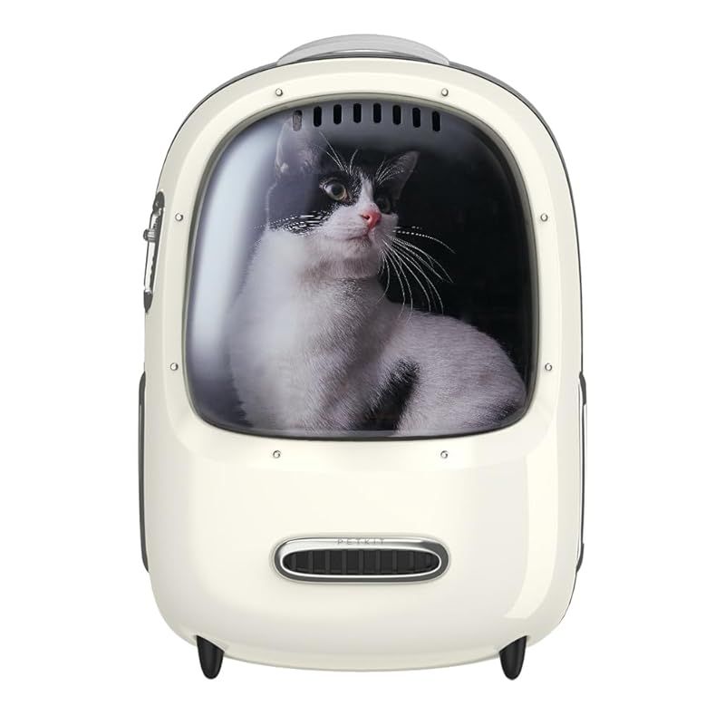 PETKIT猫用キャリーバッグ ペット 通気性 飛び出し防止機能を備え 内蔵ライト 人間工学に基づいた設計 お出かけバック 通院 散歩 旅行 小型犬用 軽量 クリームホワイト 1