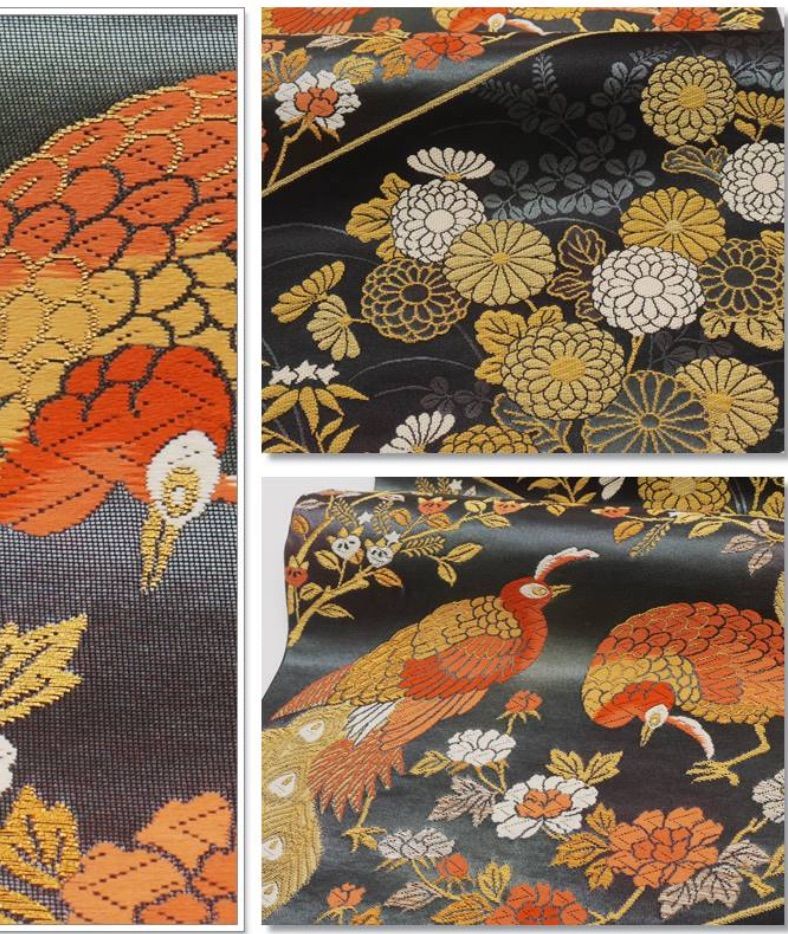 袋帯 古典柄 二重太鼓 花鳥 黒紺地 袋帯 フォーマル 振袖帯 成人式 観劇 舞台