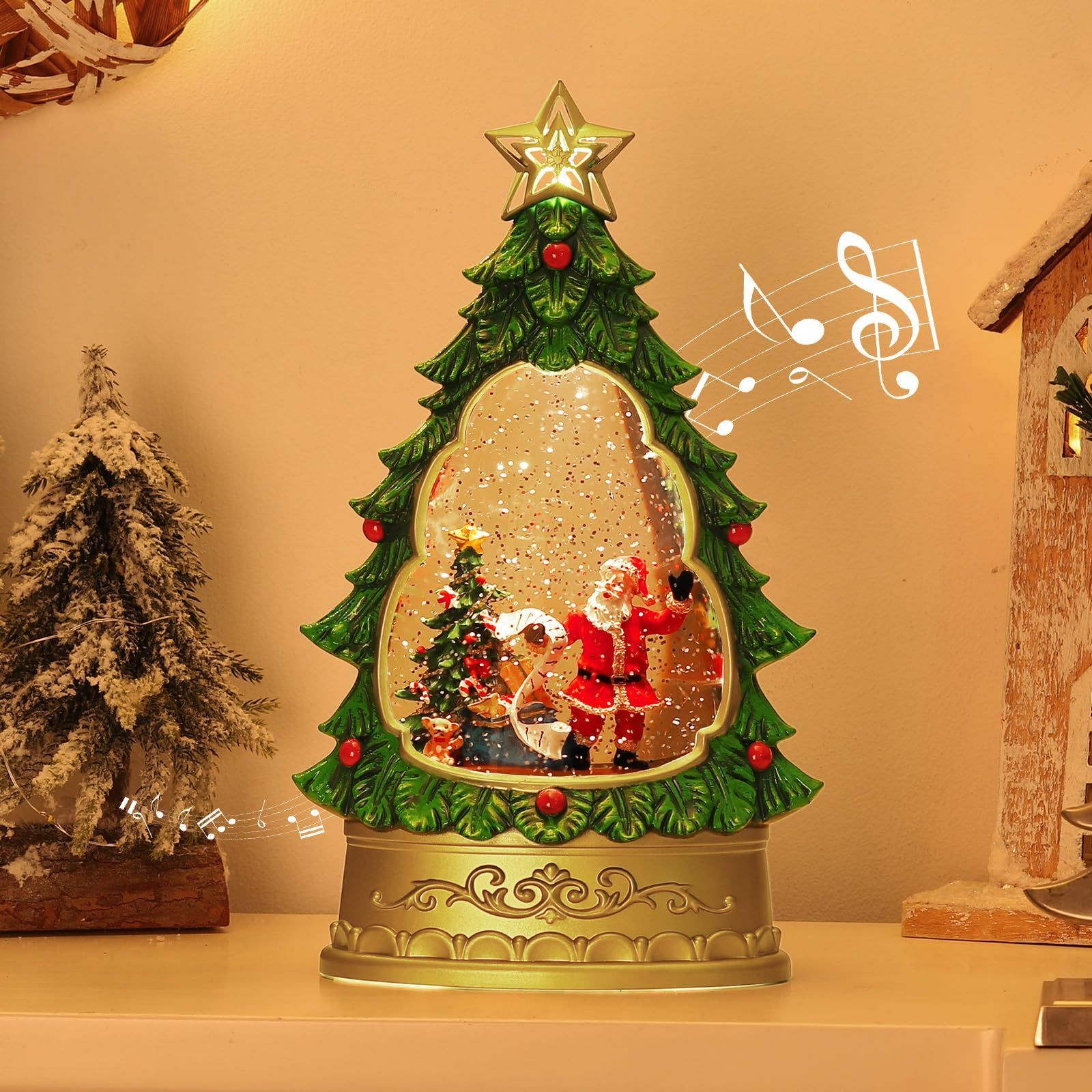 【新着】Lewondr スノードーム クリスマスオルゴール クリスマスツリースノーグローブ サンタさんボール モミの木モチーフLEDライト付き 8曲自動ループ クリスマスプレゼント インテリア ク