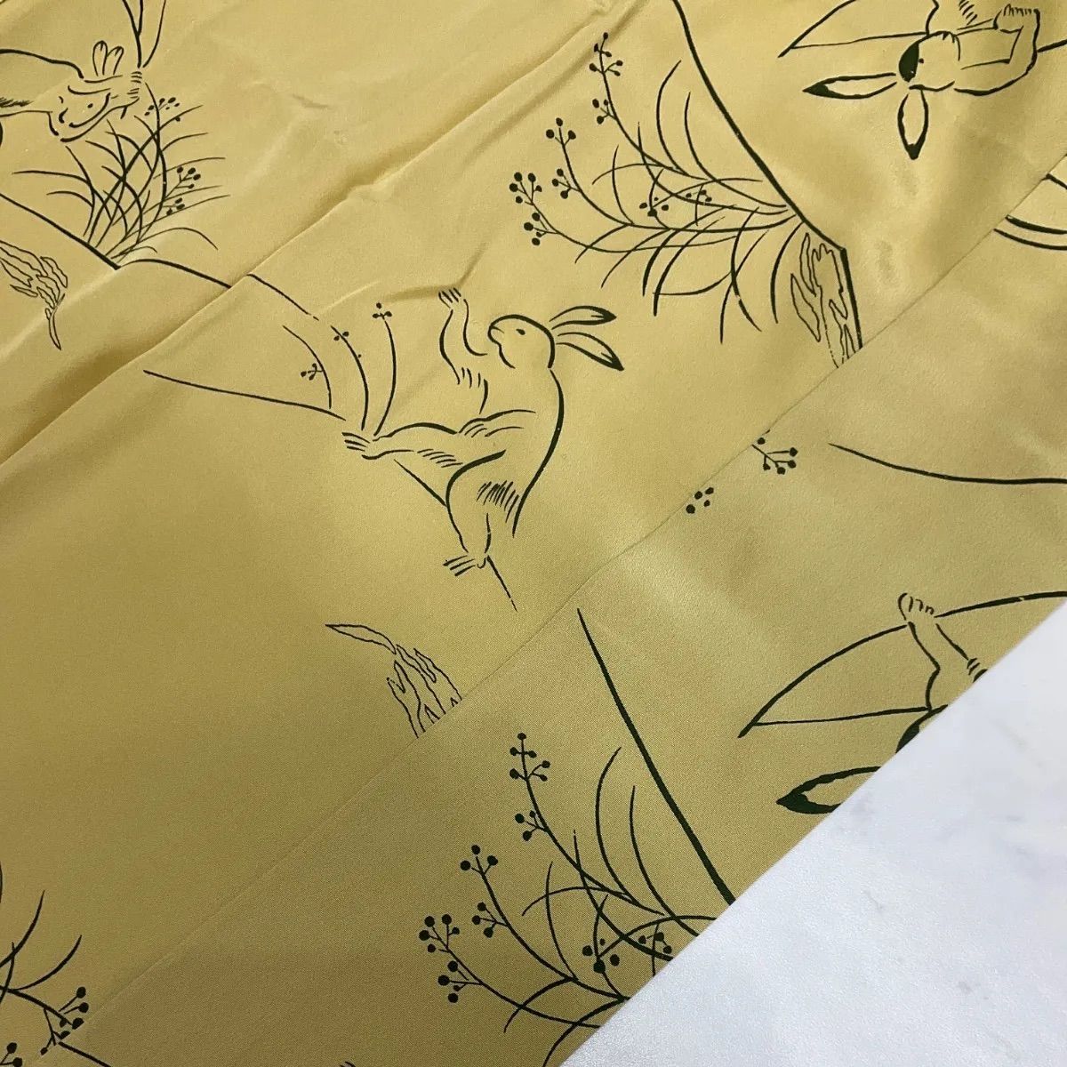 kimono one◆ 同然◆長襦袢◆仕付け糸付き◆鳥獣戯画◆正絹◆単衣◆袖無双◆白半衿付き◆東京ますいわ屋◆はればれ加工◆居敷当て付き◆日本和裁技術院◆裄64.5肩丈121.5◆小紋紬附下訪問着留袖袷単衣夏着物◆K1224
