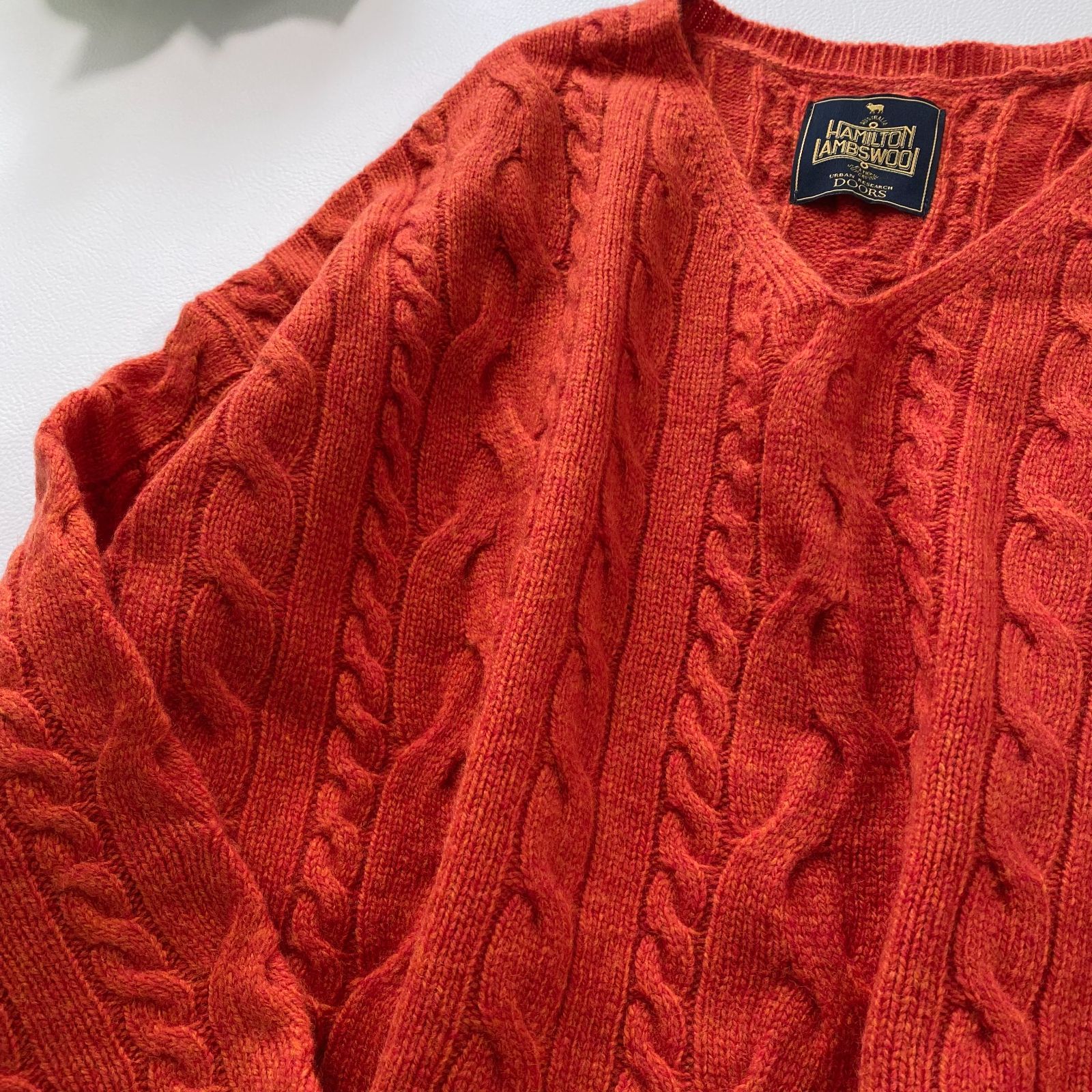タグ付 アーバンリサーチドアーズ ハミルトンウールアラン柄 ニット オレンジ M 新品タグ♪ハミルトンウールアラン柄ニット M オレンジ アーバン