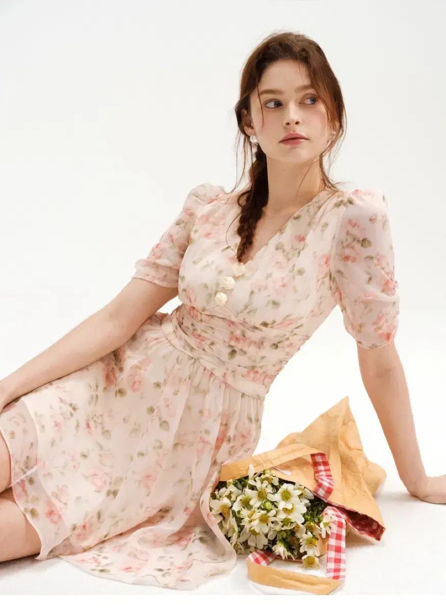 Since Then フローラル Vネック ミニワンピース Sサイズ