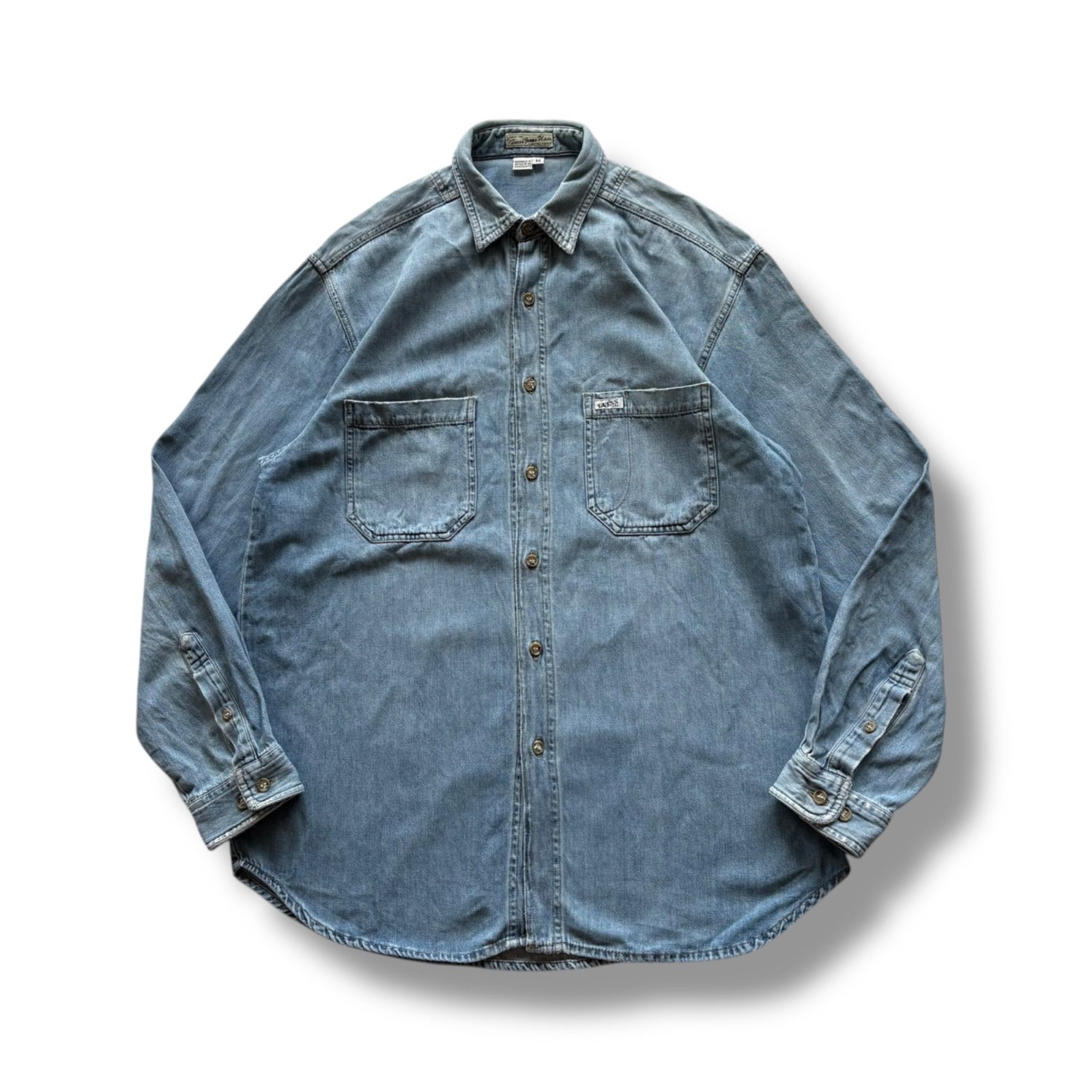 90-00s GUESS JEANS L/S Damaged Denim Shirt ゲスジーンズ ダメージ 
