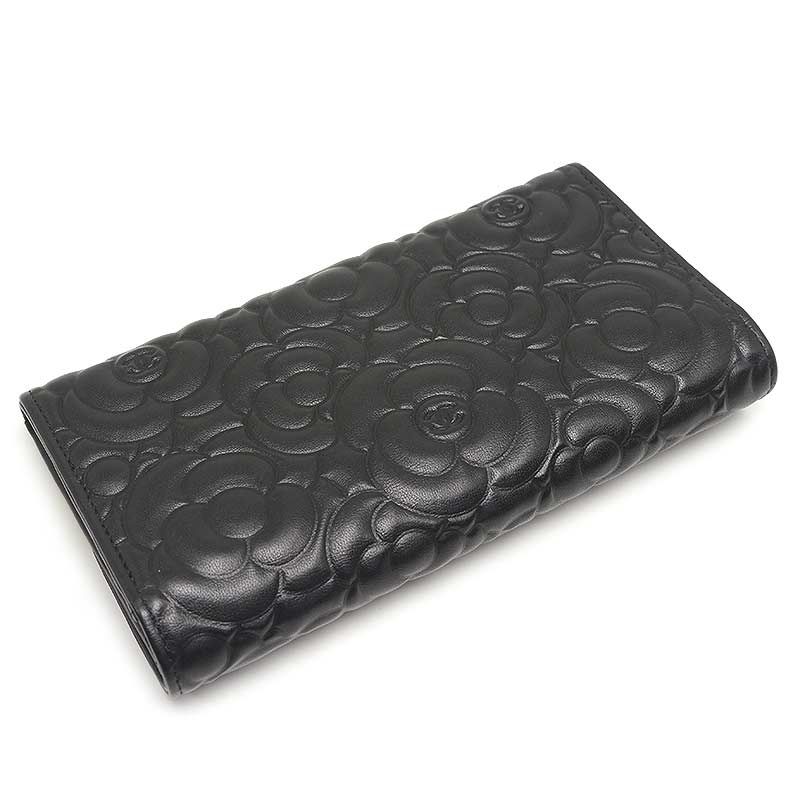 VINTAGE シャネル カメリア ロングウォレット ブラック 未使用品】【CHANEL】シャネル カメリア フラップ ロング