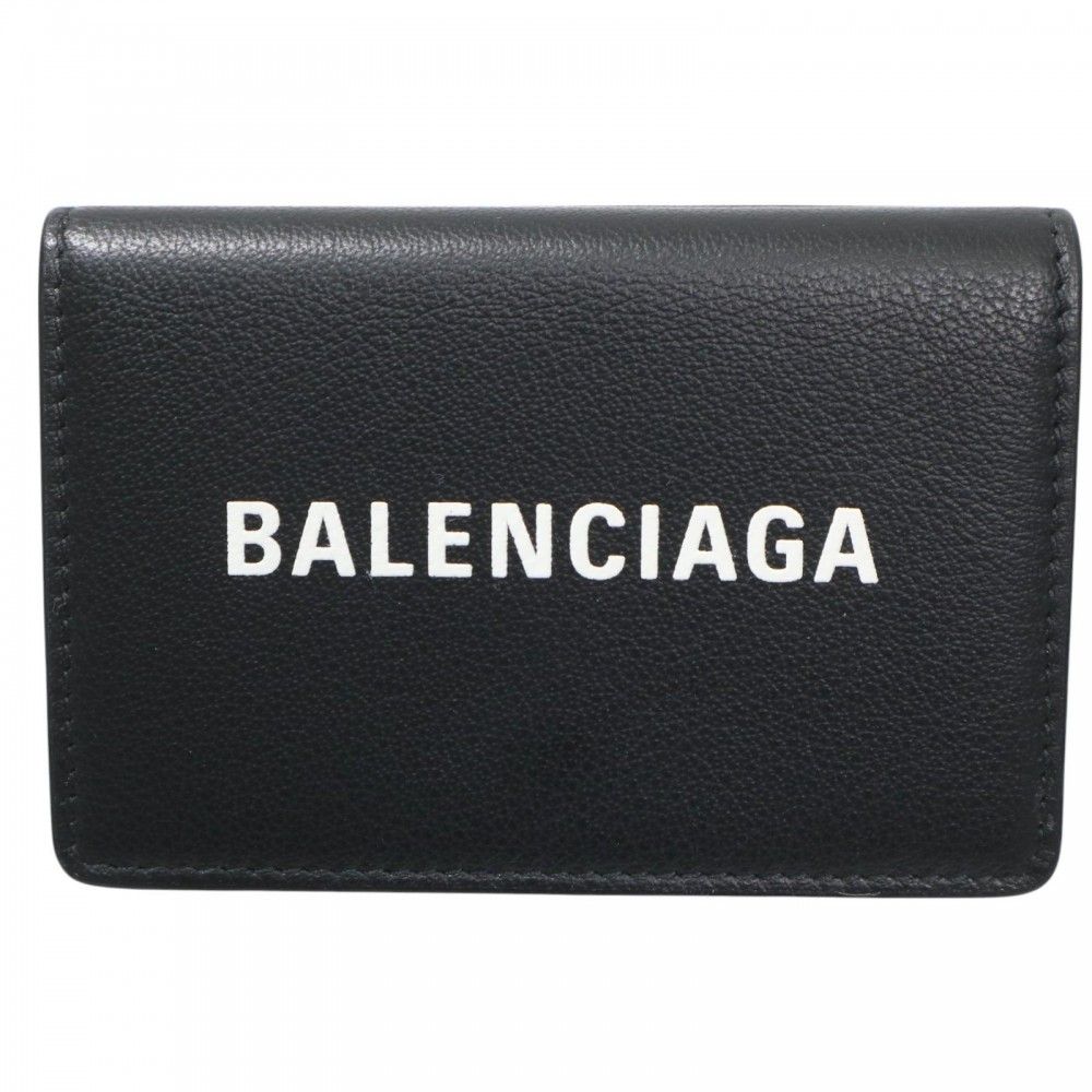 バレンシアガ 三つ折り財布 レディース エブリデイ コンパクトウォレット ミニ財布 BALENCIAGA 505055 レザー ブラック 黒 シルバー金具