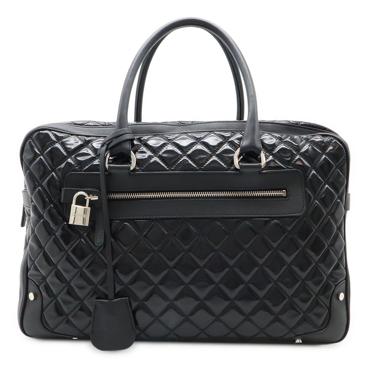 ★美品★ CHANEL マトラッセ エナメル ハンドバッグ ターンロック 黒 シャネル CHANEL ターンロックマドモアゼルハンドバッグ