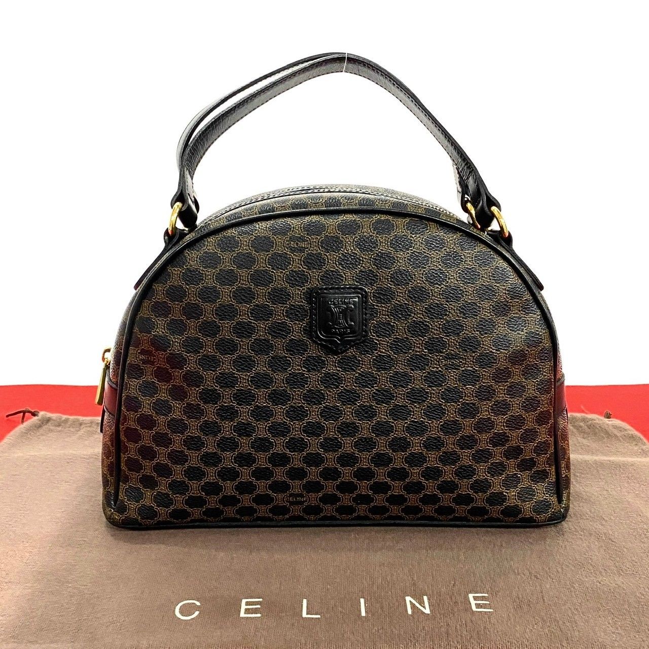 ほぼ未使用 CELINE セリーヌ ヴィンテージ マカダム ブラゾン トリオンフ 柄 レザー ハンドバッグ ミニ ボストンバッグ ブラック 34904  - メルカリ