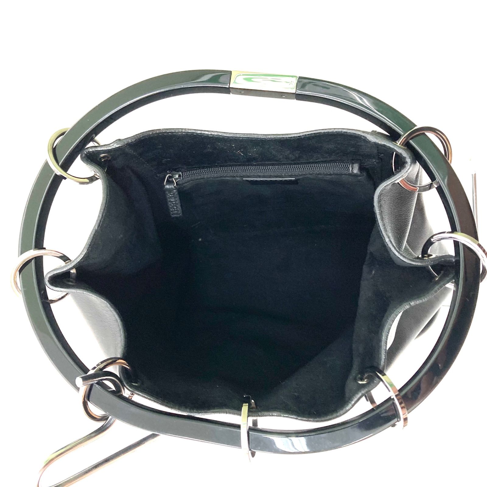 【美品】 グッチ オールレザー 巾着 ショルダーバッグ ハンドバッグ 黒 GUCCI】グッチ 巾着 ハンドバッグレディース 黒 ブラック レザー 保存