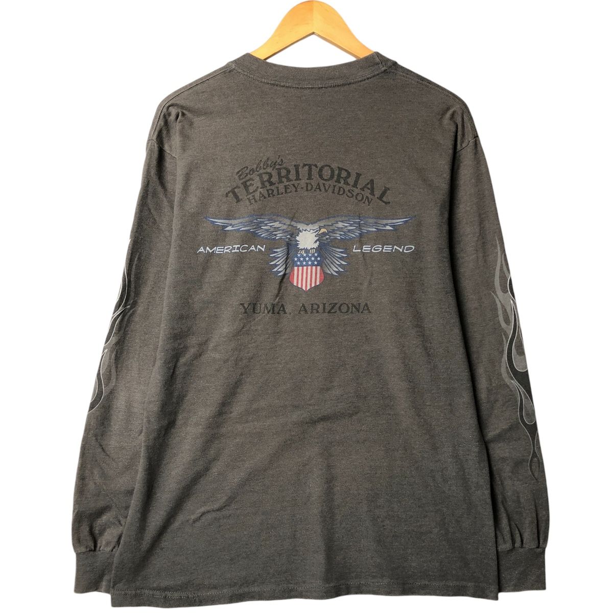 古着 ハーレーダビッドソン Harley-Davidson 鷲柄 イーグル柄 ファイヤーパターン モーターサイクル ロングTシャツ ロンT |eaa586524