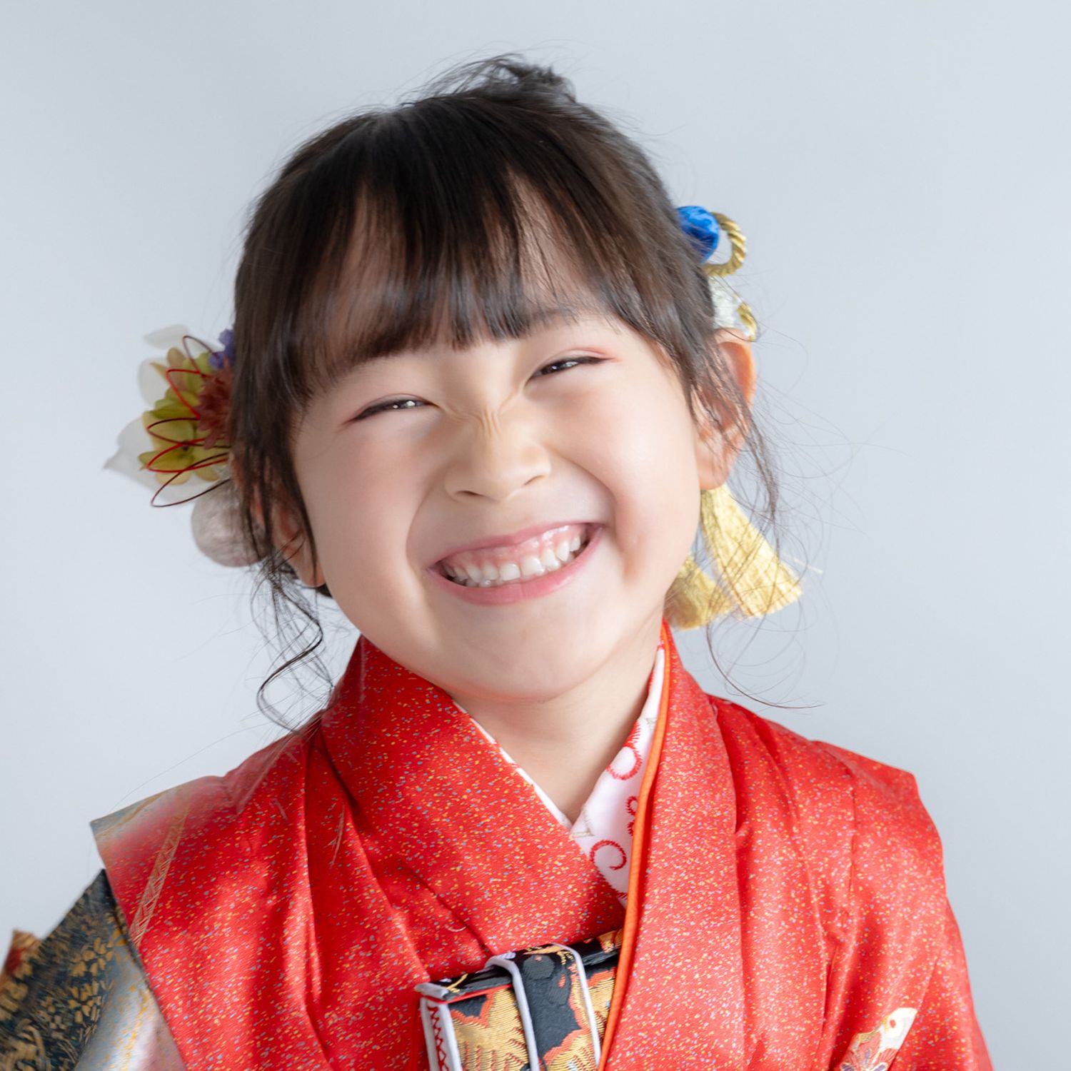 七五三7歳/3歳髪飾り赤/白/金S】編み込みひつじヘアアレンジ&水引き