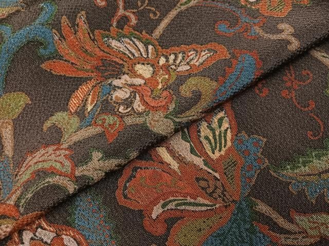 平和屋着物○上質な小紋 更紗唐草文 鬼しぼ縮緬 正絹 逸品 AABA7840ph