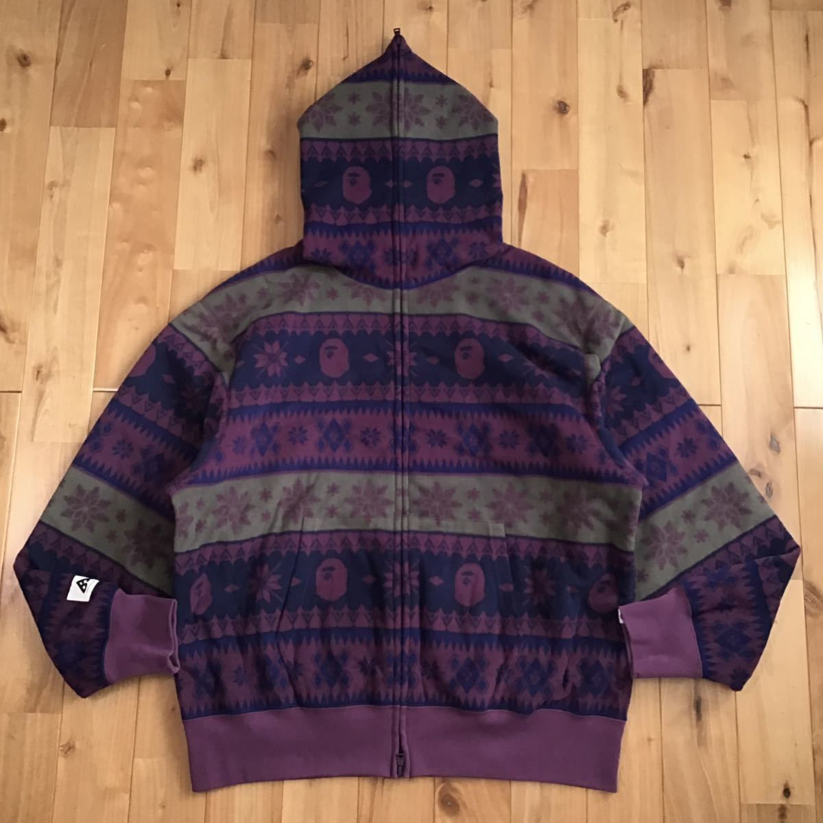 BAPE フリース フルジップ パーカー Lサイズ Purple a bathing ape snow pattern full zip hoodie  エイプ ベイプ アベイシングエイプ