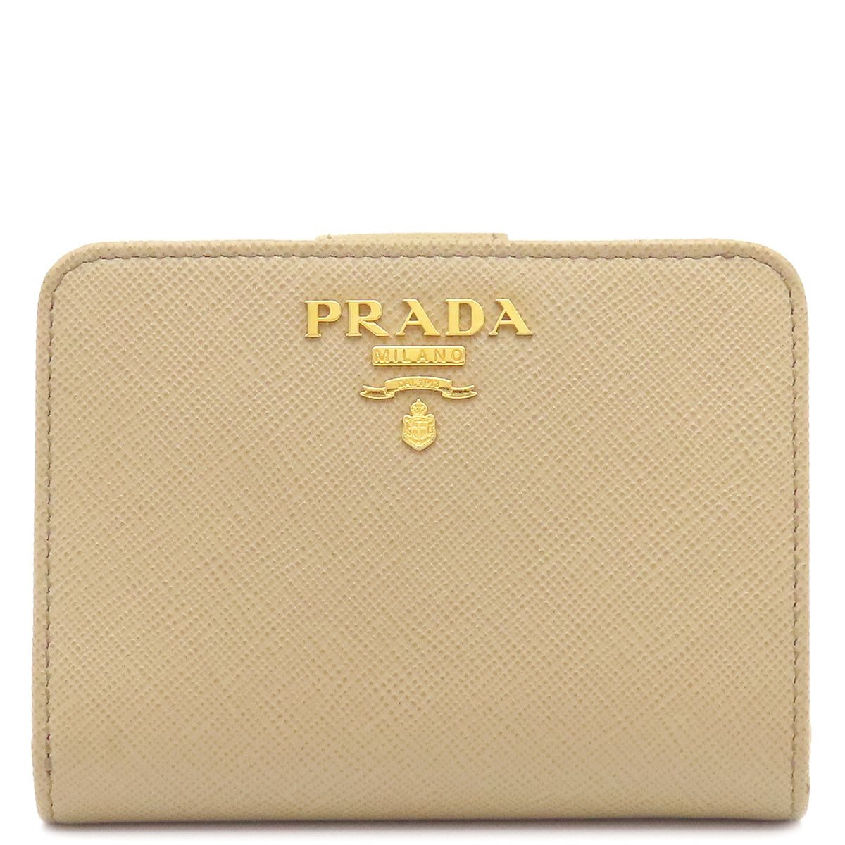 プラダ PRADA 二つ折り財布 メタルロゴ コンパクトウォレット 