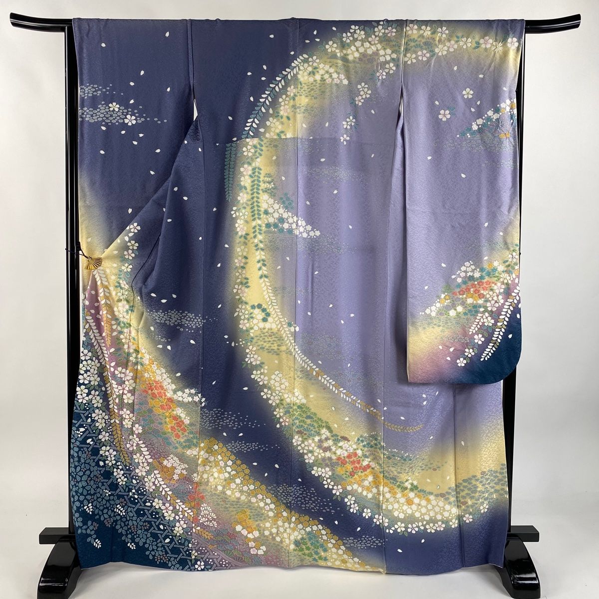 振袖 身丈167cm 裄丈65.5cm M 袷 桜 梅 金通し 絞り 灰紫 正絹