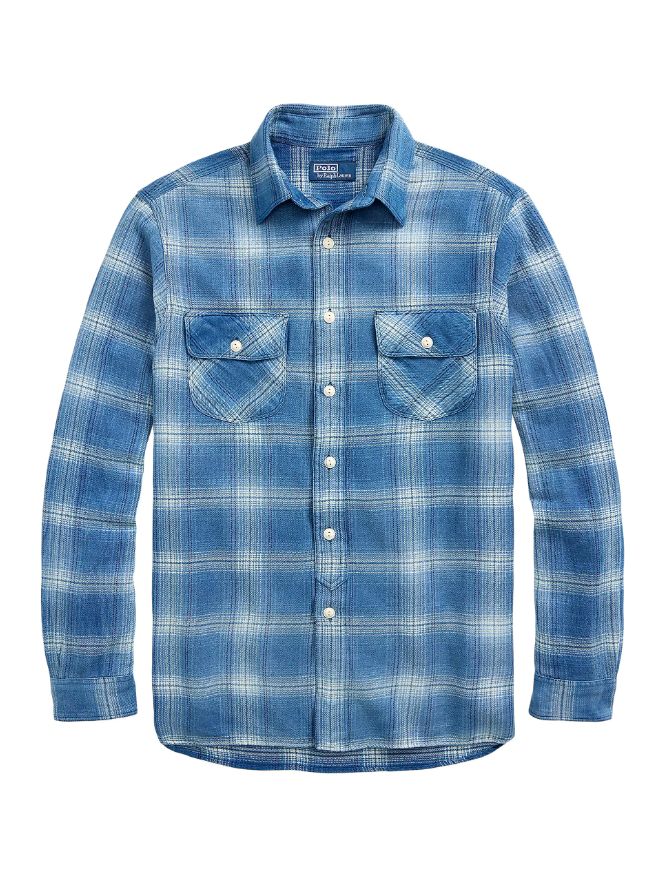 ポロ クラシックフィット Indigo チェック シャツ L