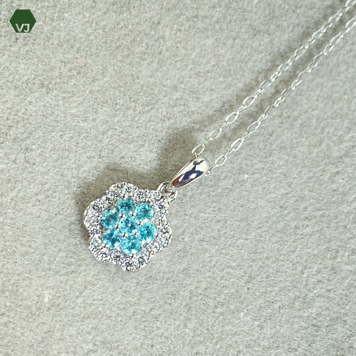 31-33】パライバトルマリン ダイヤ ネックレス 0.15ctD0.09ct【中古