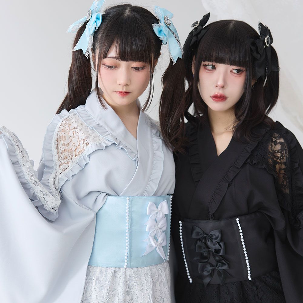 夢展望公式 [新品未使用] 肩レースフリル浴衣 [サックスブルー