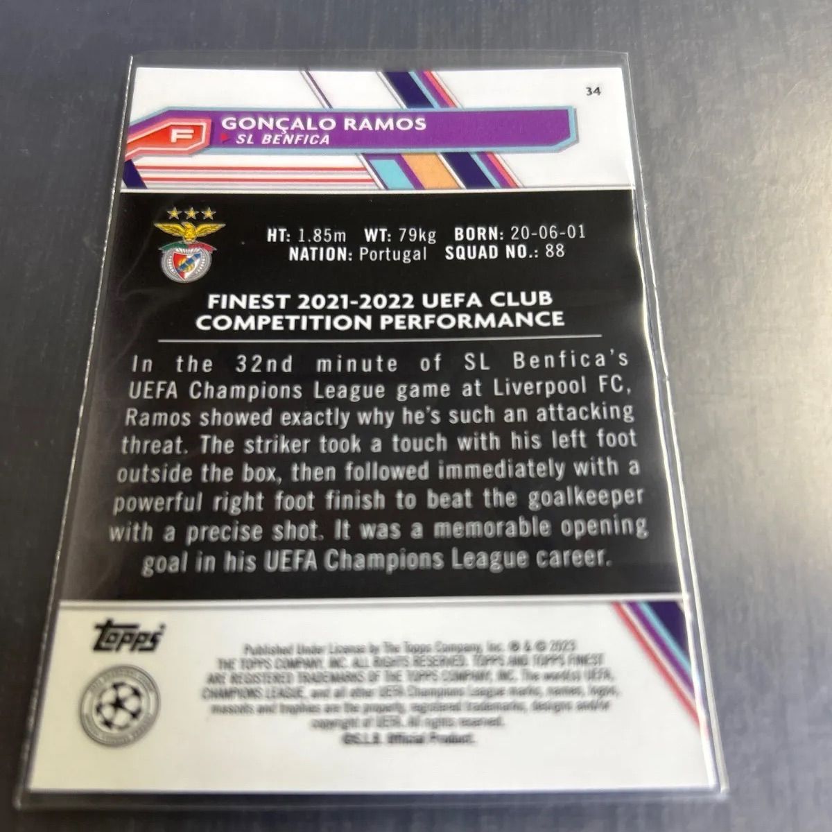 2023 Topps Finest UEFA CL ゴンサロ ラモス ベンフィカ No.34
