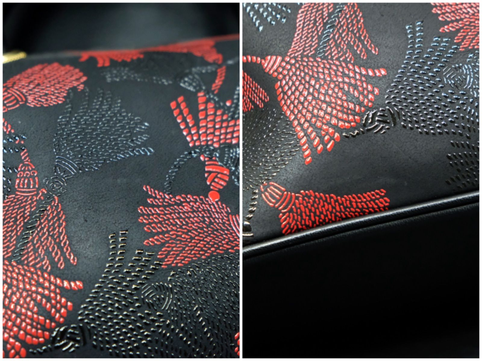 印傳屋 INDEN-YA ベネッセージ 房柄 ハンドバッグ 甲州印伝 鹿革