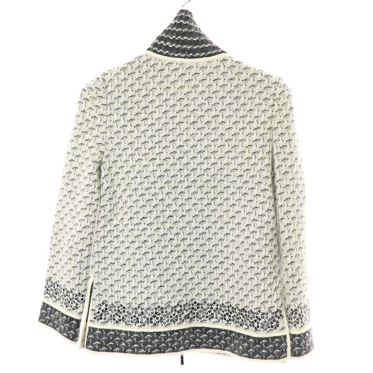 CHANEL - CHANEL シャネル 10AW カシミヤシルク混モヘヤニットジャケット アイボリー×グレー系 34 P39234K02786 CHANEL シャネル 10AW カシミヤシルク混モヘヤニットジャケット