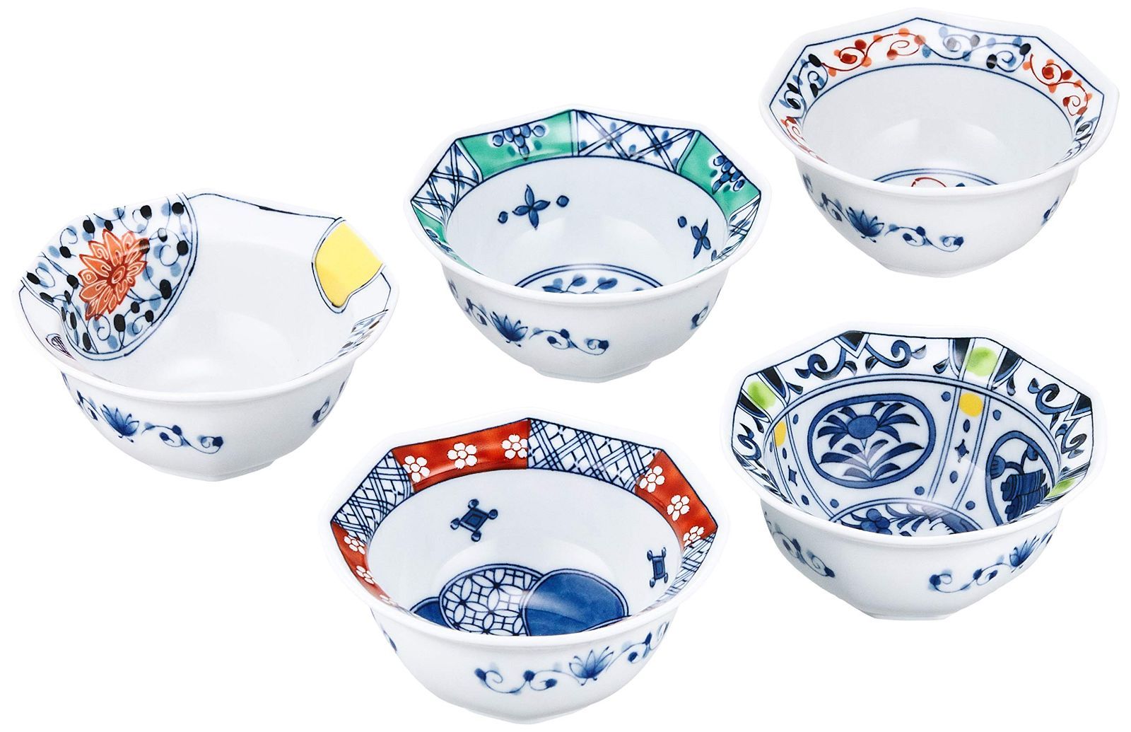 西海陶器 波佐見焼 絵変り 八角小鉢揃 化粧箱入 錦 セット箱入 ホワイト 19544