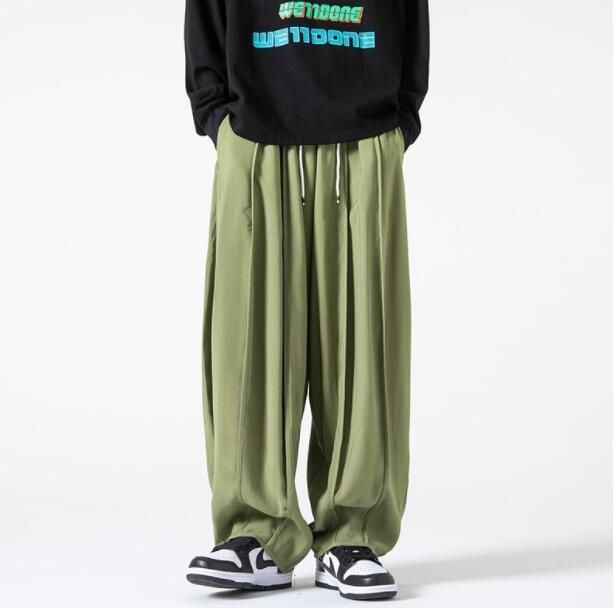 夏新品サルエルパンツ メンズ ハロンパンツ チノパン ワイドパンツ ロングパンツ 接触冷感 ゆったり 薄手 七色 M~5XL選択グリーン