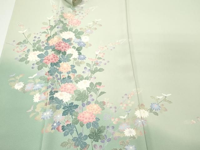 平和屋着物●十日町友禅作家 岡村蒼風 付下げ 反物 着尺 菊 萩 暈し染め ♥ DAAW6112we