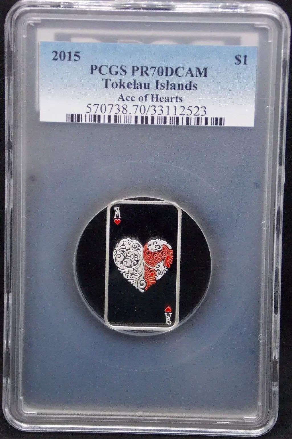 2015 Tokelau ACE OF HEARTS .999 Silver Poker H Em Coin PCGS PR70 LOW MINTAGE