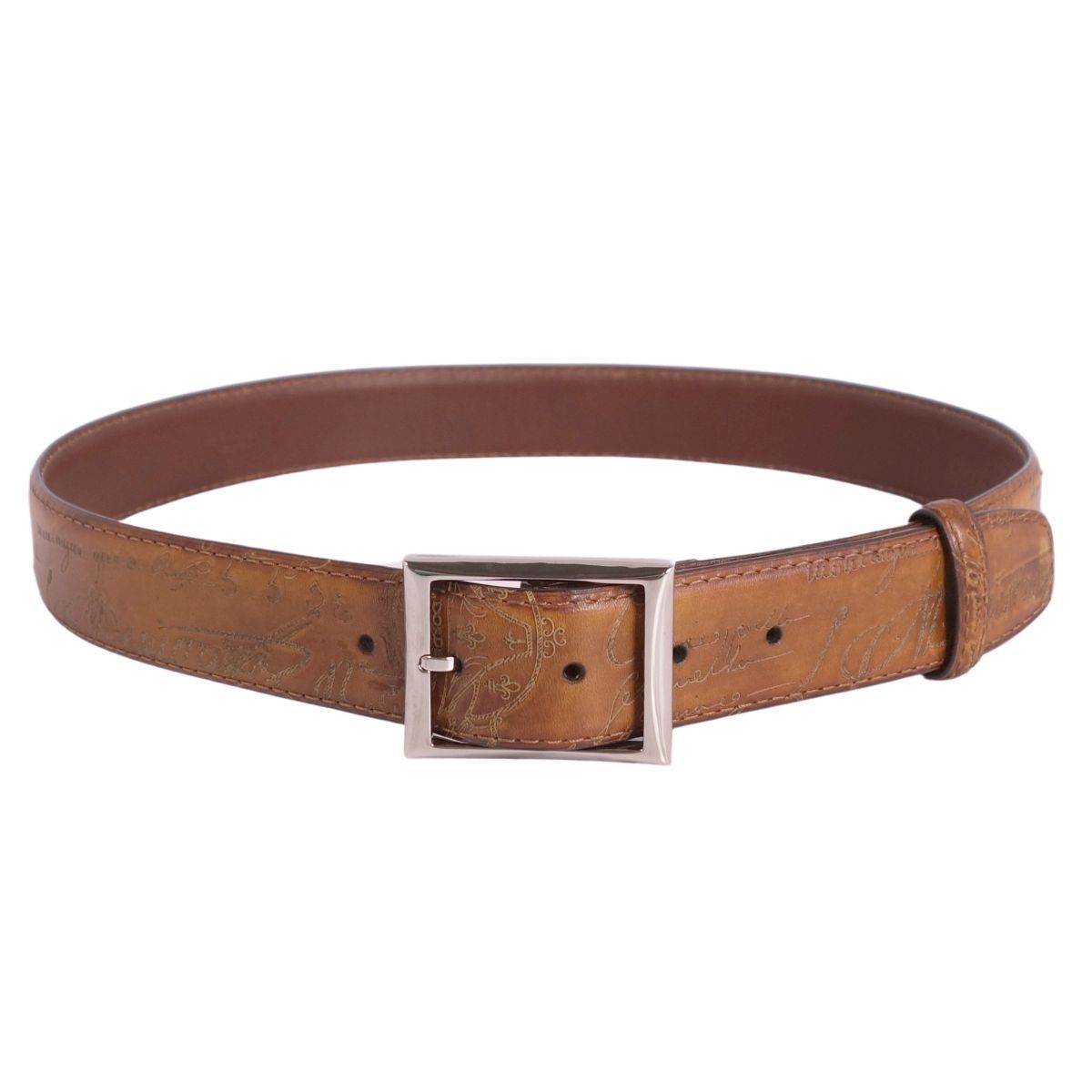 ◇ベルルッティ◇レザー/カリグラフィ/ベルト/ブランド ベルルッティベルト カリグラフィー ブラウンレザー刻印ベルト Berluti