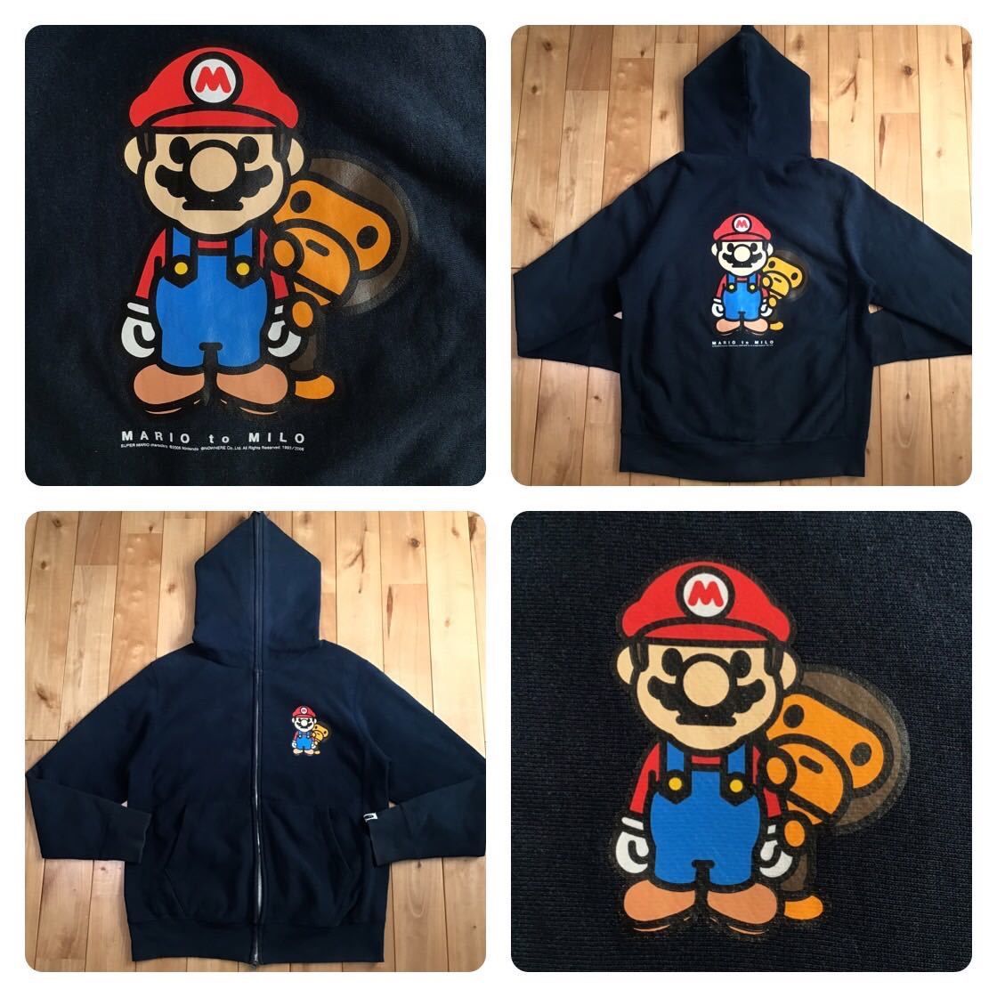 BAPE Nintendo マリオ マイロ フルジップパーカー xs ブラック 2025年