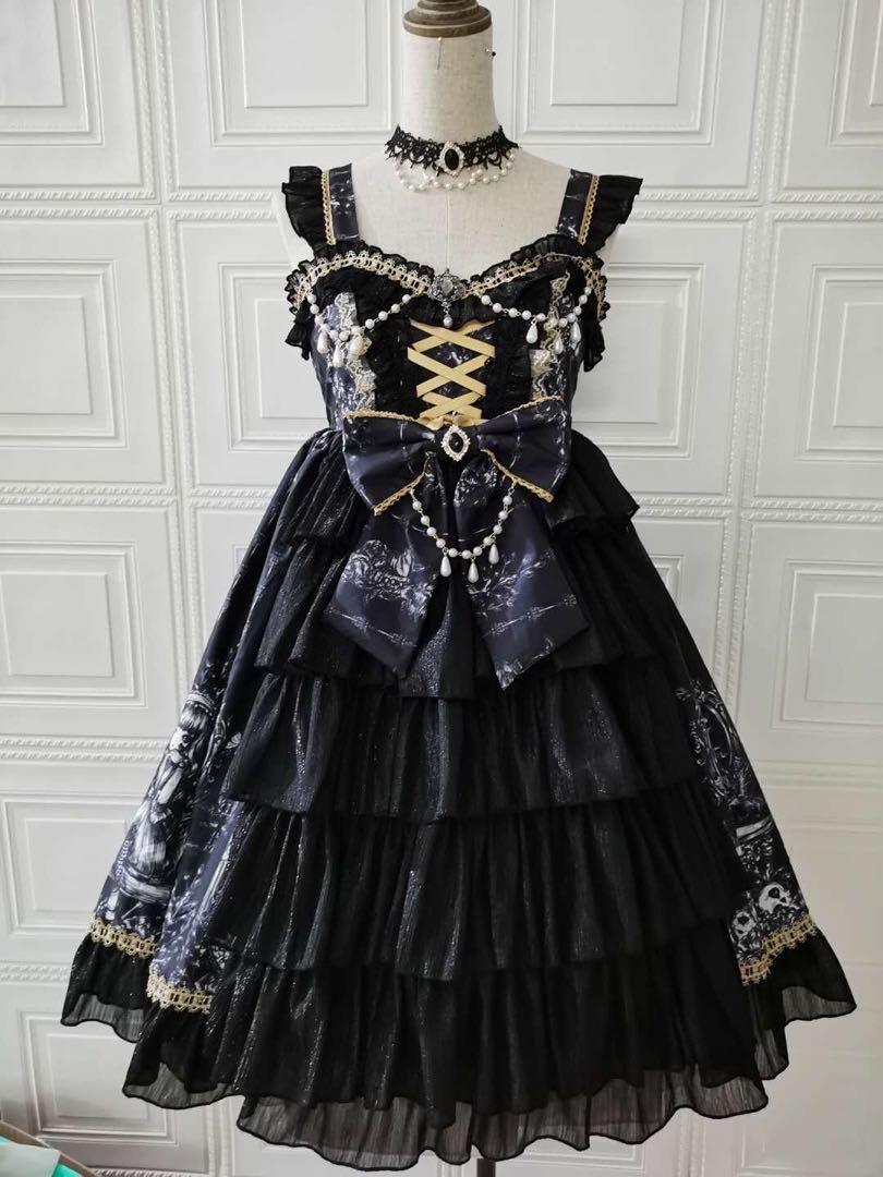 ゴスロリ・ロリータドレス JSK 病みかわいい フリルゴシック風 森ガール 姫様 ゴスロリ JSK ロリータ 病みかわいい フリル ゴシック風 森