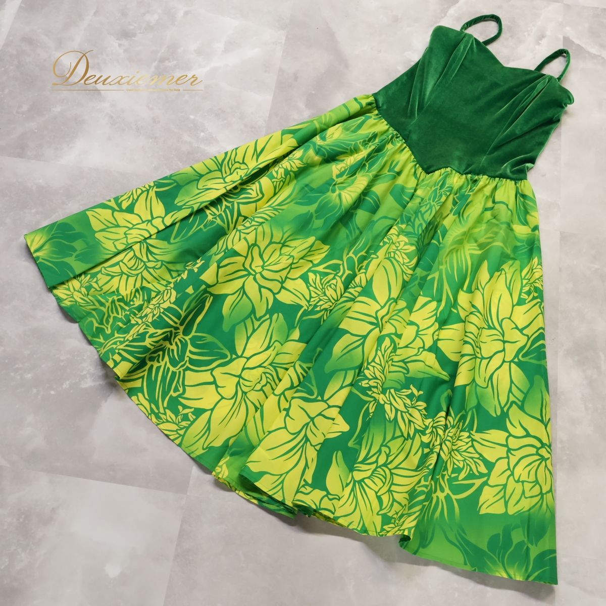 ハワイ製 フラダンス衣装】グリーン系 u'ino! ワンピース ドレス 緑 黄