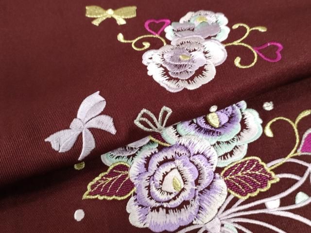 平和屋着物○女性 行灯袴 総刺繍 花唐草文 葡萄色 卒業式 洗える着物  
