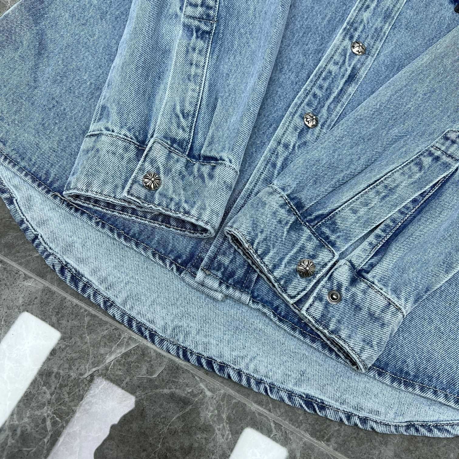 本日限定特価】Chrome Hearts メンズ デニムシャツ 刺繍＆レザーパッチ