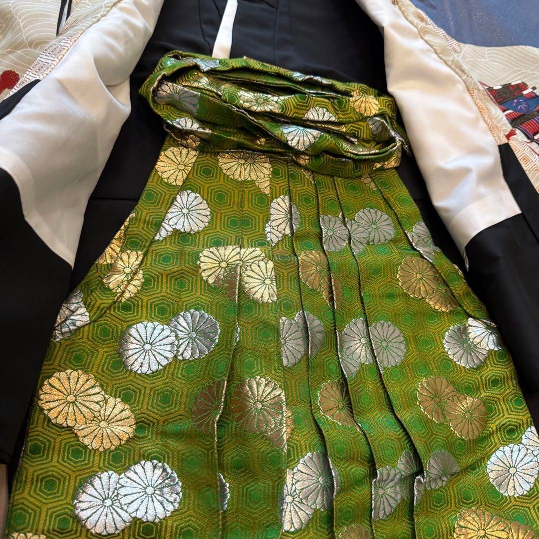 D 超美品　七五三　5歳用　フルセット　男の子　子供　着物　羽織　襦袢　袴　緑 D 超美品 七五三 5歳用 フルセット 男の子 子供 着物 羽織 襦袢 袴
