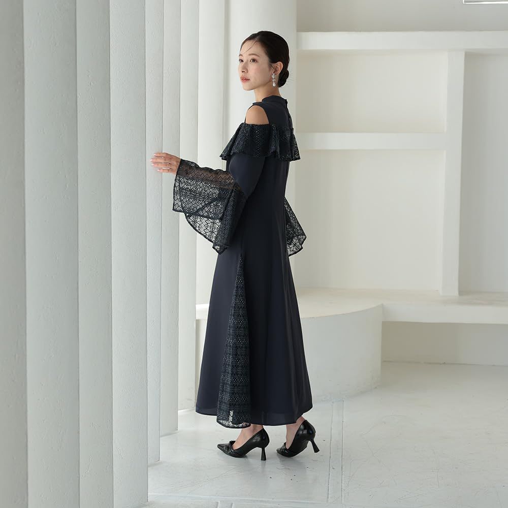 [アウニイ] パーティ ワンピース ドレス レディース 結婚式およばれワンピース レース 刺繍 五分袖 パーティードレス お呼ばれ 花柄刺繍 ミディ丈 | [アウニイ] パーティ ワンピース ドレス レディース 結婚式