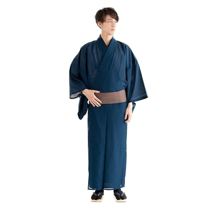 KYOETSU キョウエツ 着物 メンズ 夏 夏用 男 男性 和服 洗える着物 単衣 黒 緑 駒絽 3L 深紺