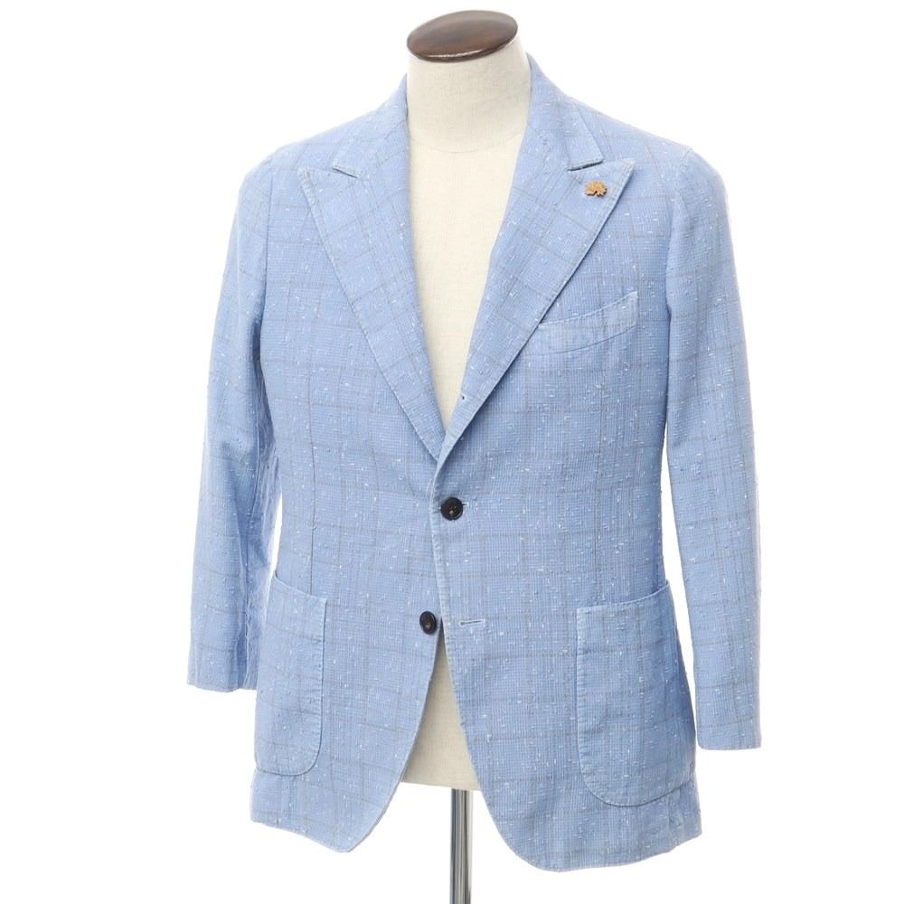 【中古】ガブリエレ パジーニ Gabriele Pasini コットンリネン チェック ジャケット ライトブルー【サイズ50】【メンズ】